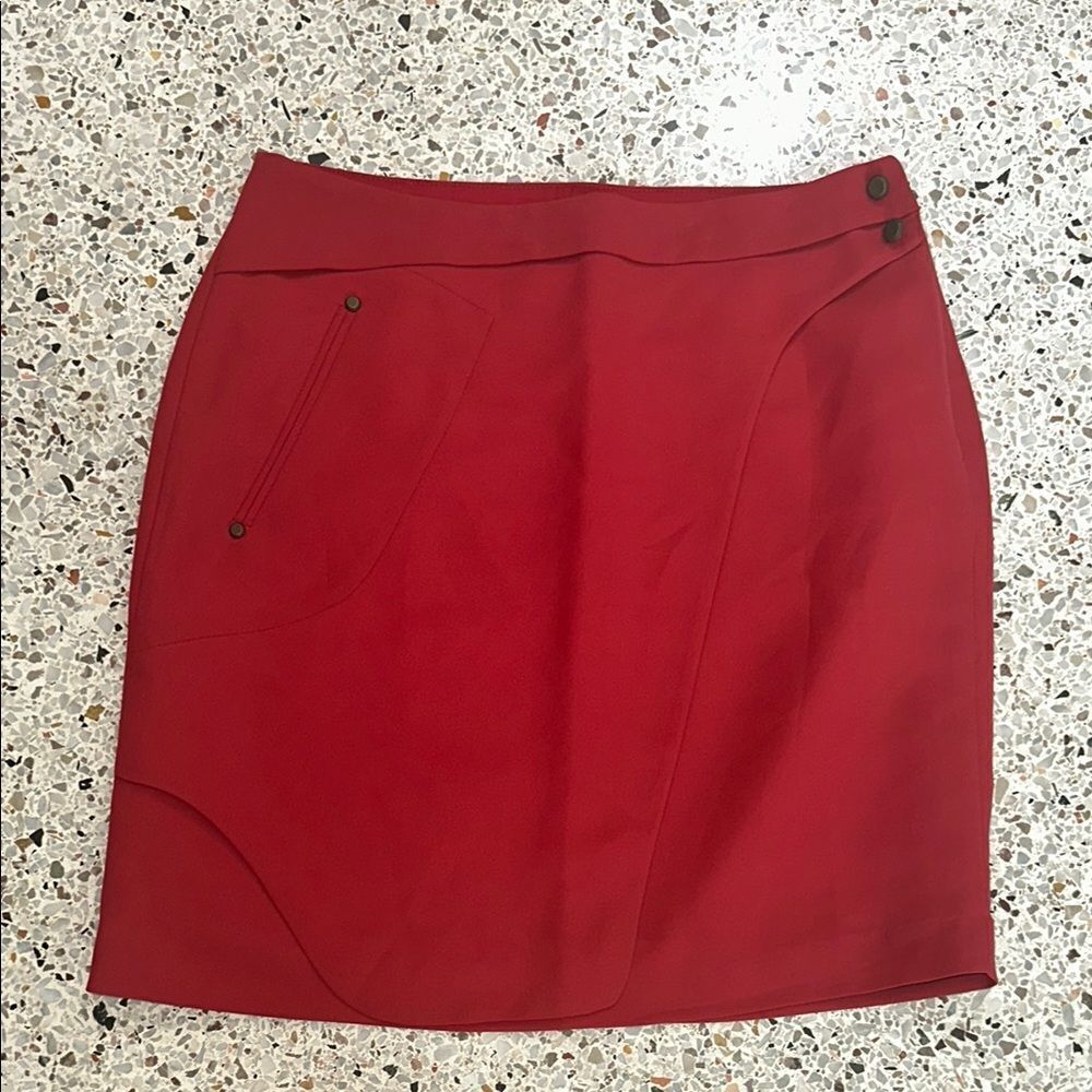Arnoldo Bassini red faux wrap skirt side zip lined Small s stud